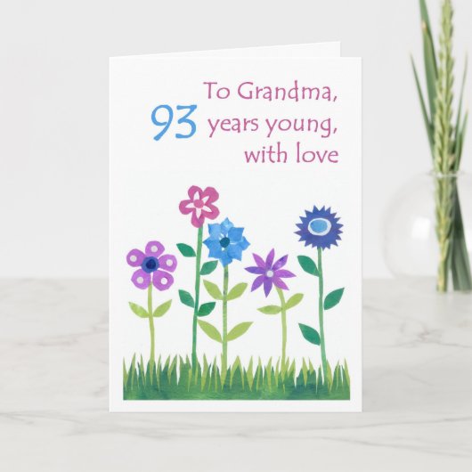 93e carte d'anniversaire pour grand-mère - Fleurs (Devant)