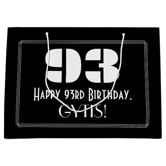 93e verjaardag ~ Art Deco Geïnspireerde look "93" Groot Cadeauzakje (Voorkant)