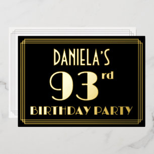 93e verjaardag: Art Deco Kijk "93", met naam Folie Uitnodiging