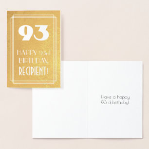 93e verjaardag ~ Art Deco Style "93" & aangepaste  Folie Kaarten