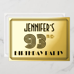 93e verjaardag — Art Deco Style "93" en naam Folie Uitnodiging