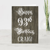 93e verjaardag: Fancy, elegante tekst; Faux Wood K Kaart (Voorkant)