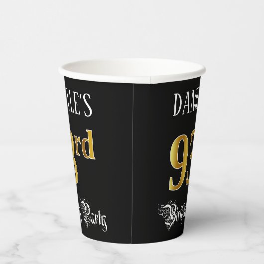 93e verjaardag — Fancy script, Faux Gold look Papieren Bekers (Rechts)