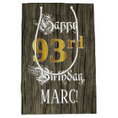 93e verjaardag: Faux Gold look & Faux Wood Pattern Medium Cadeauzakje (Voorkant)