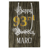 93e verjaardag: Faux Gold look & Faux Wood Pattern Medium Cadeauzakje (Achterkant)