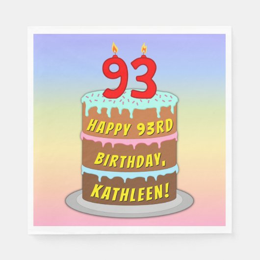 93e verjaardag: Fun Cake and Candles + Custom Name Servet (Voorkant)