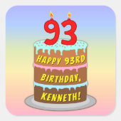 93e verjaardag: Fun Cake and Candles + Custom Name Vierkante Sticker (Voorkant)