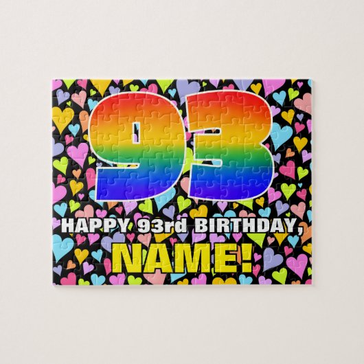 93e verjaardag — Fun, liefhebbende hartsvormen + " Legpuzzel (Horizontaal)
