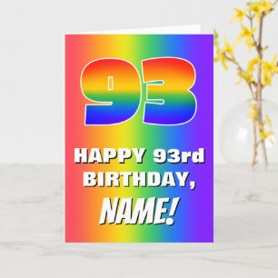93e verjaardag: kleurrijk, vun regenboogpatroon #  kaart