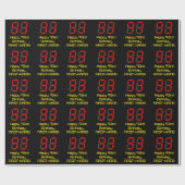 93e verjaardag: Red Digital Clock Style "93" + naa Cadeaupapier (Vlak)