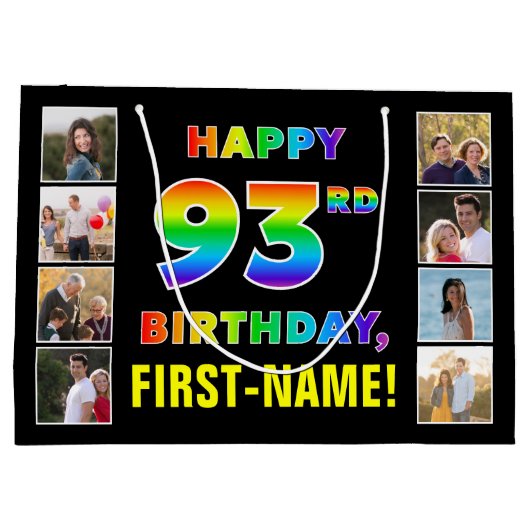 93e verjaardag: regenboogtekst, aangepaste foto's  groot cadeauzakje (Achterkant)