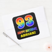 93e verjaardag: Vet, Vun, Eenvoudig, Regenboog 93 Vierkante Sticker (Envelop)