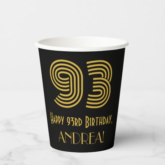 93rd Birthday: Art Deco Inspired Look “93” & Name Papieren Bekers (Voorkant)