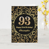 93rd Birthday Black en Gold Floral Pattern Kaart (Gele Bloem)