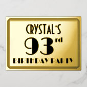 93ste verluardag Feest — Art Deco Uiterlijk “93” + Folie Uitnodiging (Voorkant)