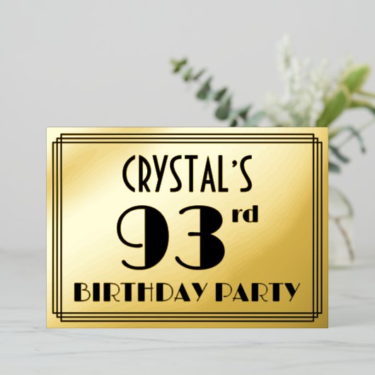 93ste verluardag Feest — Art Deco Uiterlijk “93” + Folie Uitnodiging (Staand Voorkant)