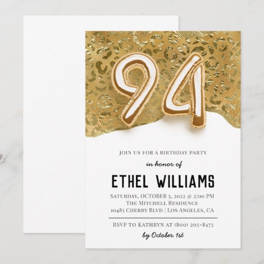 94e anniversaire de fête Invitation (Devant / Derrière)