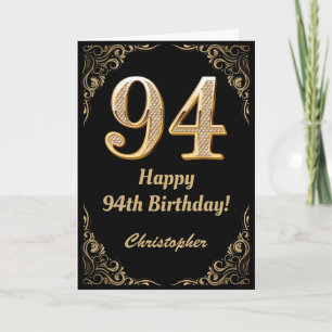 94e Birthday Black en Gold Glitter Lijst Kaart