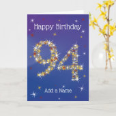 94e verjaardag - 94 in sterren - blauw - leeftijd kaart (Gele Bloem)