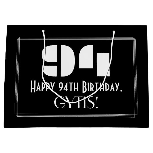 94e verjaardag ~ Art Deco Geïnspireerde look "94" Groot Cadeauzakje (Voorkant)