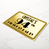 94e verjaardag — Art Deco look "94" + Naam Folie Uitnodiging (Gedraaid)