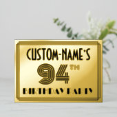 94e verjaardag — Art Deco Style "94" en naam Folie Uitnodiging (Staand Voorkant)