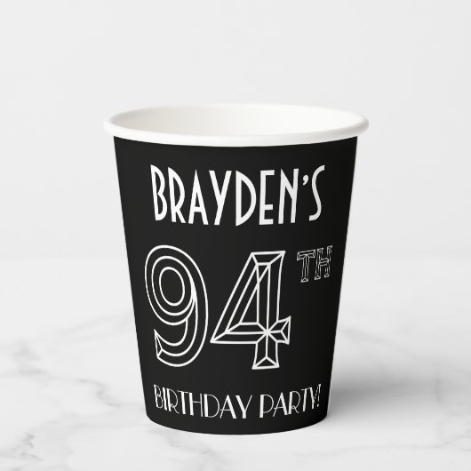 94e verjaardag: Art Deco Style + aangepaste naam Papieren Bekers (Achterkant)