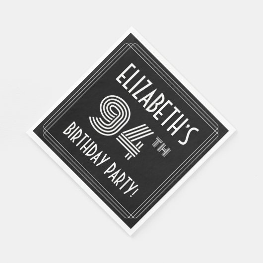 94e verjaardag: Art Deco Style + aangepaste naam Servet (Hoek)