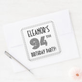 94e verjaardag: Art Deco Style + aangepaste naam Vierkante Sticker (Envelop)