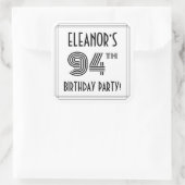 94e verjaardag: Art Deco Style + aangepaste naam Vierkante Sticker (Tas)