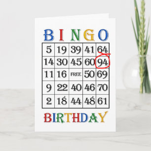94e verjaardag Bingo kaart