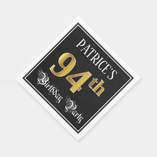 94e verjaardag — Fancy script, Faux Gold look Servet (Hoek)