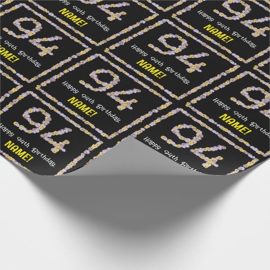 94e verjaardag: Floral Flowers Number, Custom Name Cadeaupapier (Hoek)