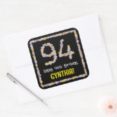 94e verjaardag: Floral Flowers Number, Custom Name Vierkante Sticker (Envelop)
