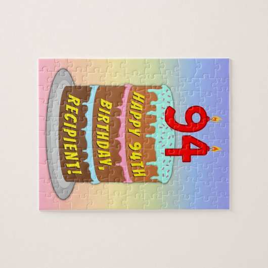 94e verjaardag: Fun Cake and Candles + Custom Name Legpuzzel (Horizontaal)