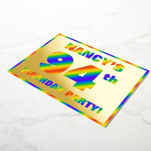 94e verjaardag - Fun, regenboogspectrum "94" Folie Uitnodiging (Gedraaid)
