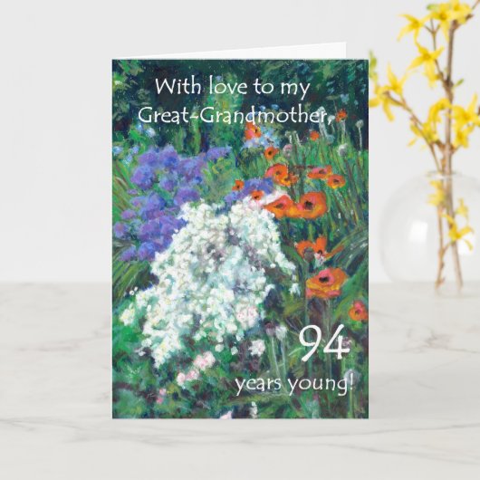 94e verjaardag Kaart voor overgrootmoeder - Tuin (Gele Bloem)