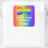 94e verjaardag: kleurrijk, vun regenboogpatroon # vierkante sticker (Tas)