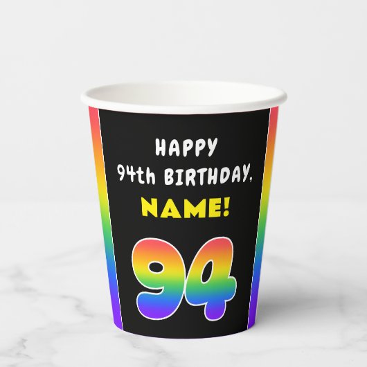 94e verjaardag: kleurrijke regenboog # 94, aangepa papieren bekers (Achterkant)