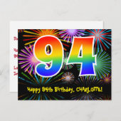 94e verjaardag - Leuk vuurwerkpatroon + Regenboog Briefkaart (Voorkant / Achterkant)
