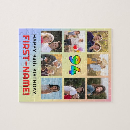 94e verjaardag: Leuke regenboog #, Aangepaste naam Legpuzzel (Horizontaal)