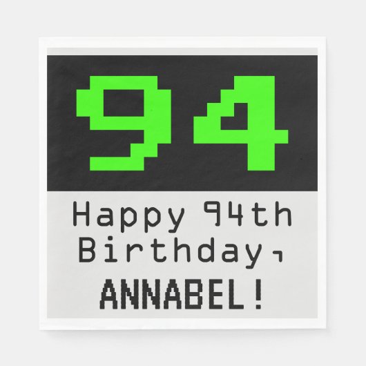 94e verjaardag - Nerdy / Geeky Style "94" & naam Servet (Voorkant)