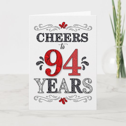 94e verjaardag Proost in rood wit zwart patroon Kaart (Voorkant)