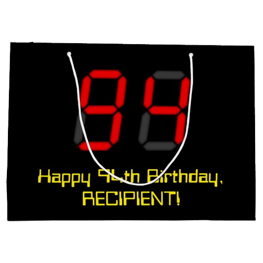 94e verjaardag: Red Digital Clock Style "94" + naa Groot Cadeauzakje (Achterkant)