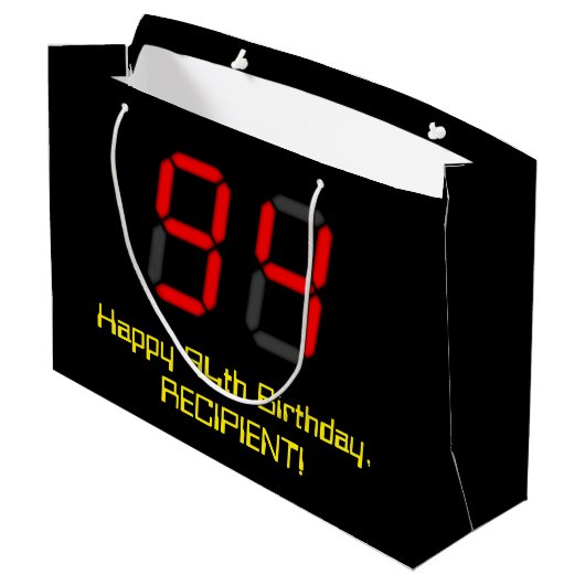 94e verjaardag: Red Digital Clock Style "94" + naa Groot Cadeauzakje (Achterkant Gekanteld)
