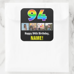 94e verjaardag: Regenboog "94"; Aangepaste foto's  Vierkante Sticker
