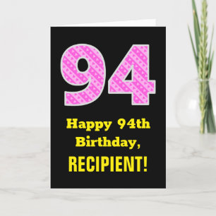 94e verjaardag: roze strepen en harten "94" + naam kaart