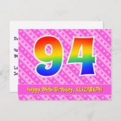 94e verjaardag: Roze strips & harten, Regenboog 94 Briefkaart (Voorkant / Achterkant)