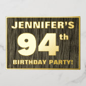 94e verjaardag: Vet, Faux Hood Grain Pattern Folie Uitnodiging (Voorkant)