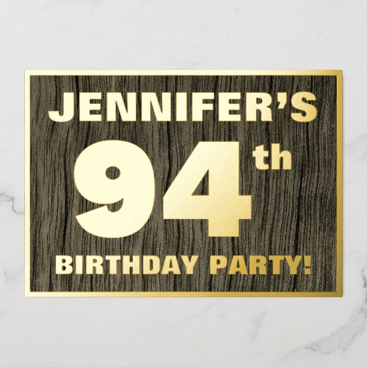 94e verjaardag: Vet, Faux Hood Grain Pattern Folie Uitnodiging (Voorkant)